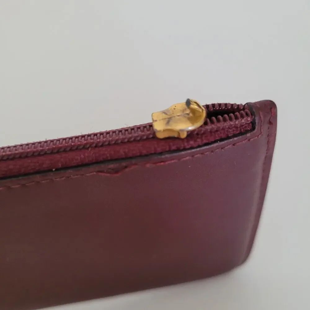 Cartier Vintage Mini Coin Holder Wallet Bordeaux Leather Small Red Zip Rectangl